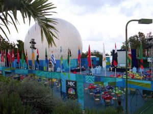 Large stratosphere dome projection venue for 360 immersive video show in air inflated portable video dome