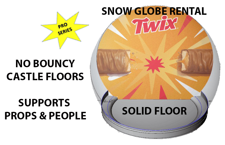 Commercial-grade zipper entry inflatable snow globe for rent with ground-level floor and custom backdrop capability