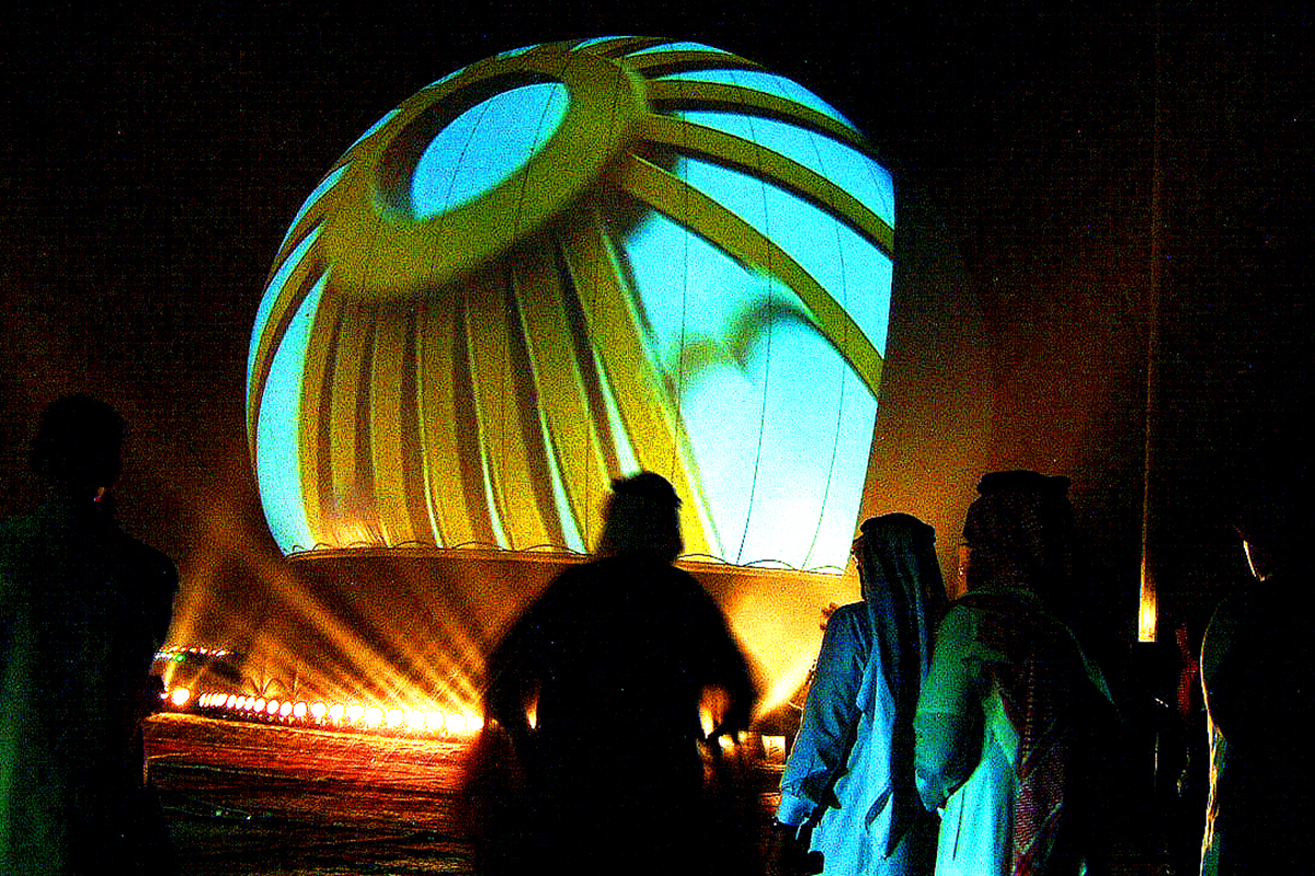 StratoSphere dome on Red Sea barge for King Fahd 20th coronation anniversary celebration in Jeddah Saudi Arabia with 360 degree projection