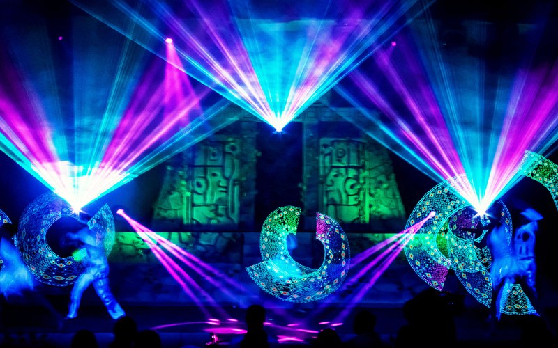 GLOW LED laser fulldome show performers inside 360 projection dome