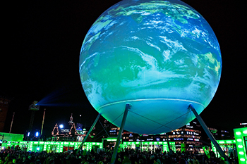 Outdoor projection sphere COP15 UN Climate Conference Copenhagen 2009 — Absolute Hollywood 83-foot 25-meter sphere government event