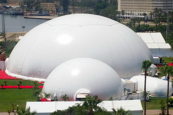 Outdoor projection dome Grand Opening New Suez Canal Egypt — Absolute Hollywood government landmark event immersive technology