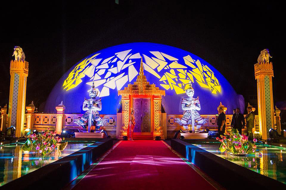 Galactic projection dome Amway celebration Phuket Thailand 2018 night Thai temple architecture Blue Elephant Restaurant