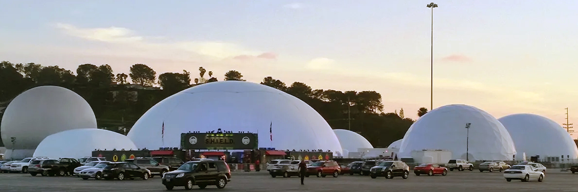Absolute Hollywood projection domes — Marvel Experience seven interconnected inflatable domes touring campus 2014 2015