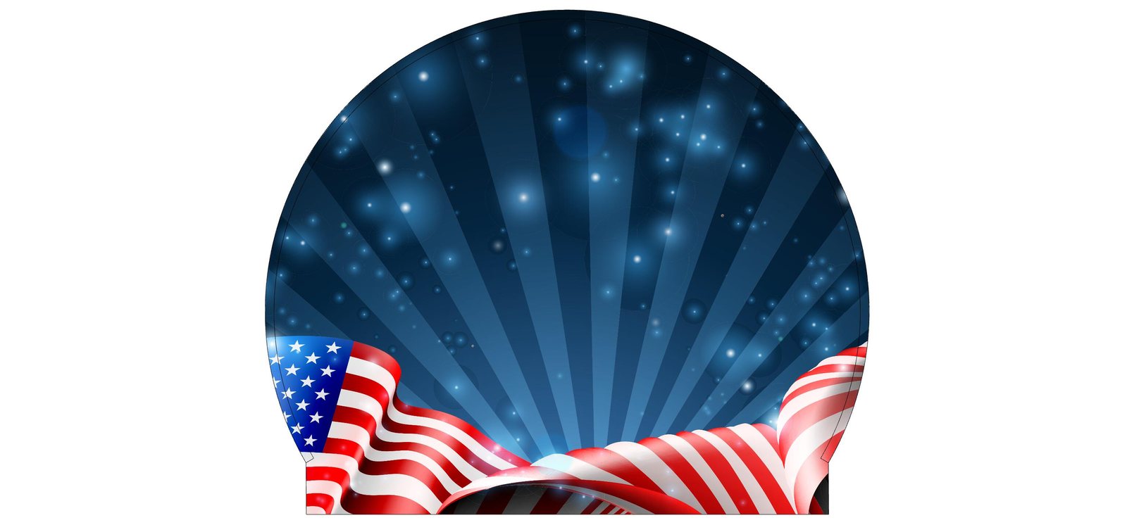 4th of July photo booth backdrop for a walk-in snow globe — American flag over a starburst night sky, ready-to-print patriotic template