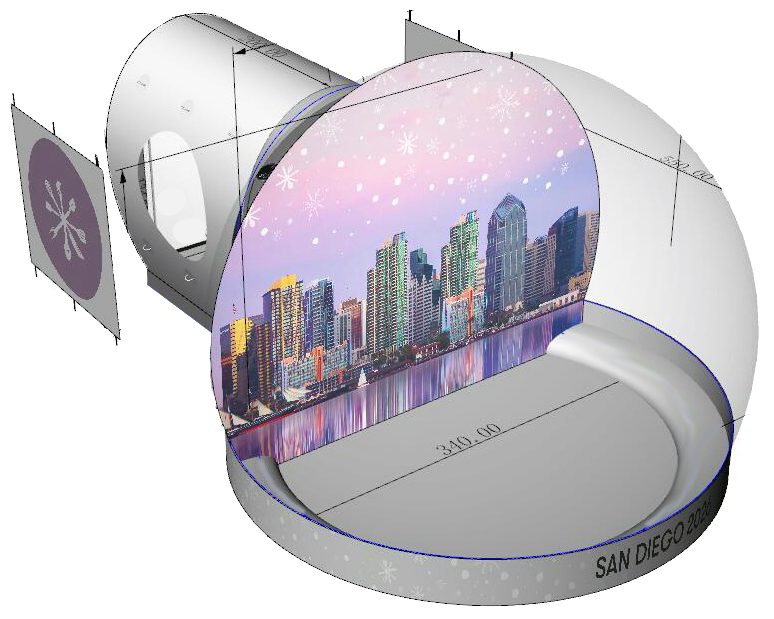 How Airlock Tunnel Entry works — cutaway of the two-door pressurized tunnel keeping an Absolute Hollywood snow globe fully inflated