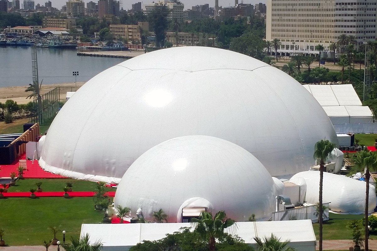 Alternative to a geodesic dome: Absolute Hollywood multi-dome installation at the Grand Opening of the New Suez Canal, Ismailia, Egypt, 2015