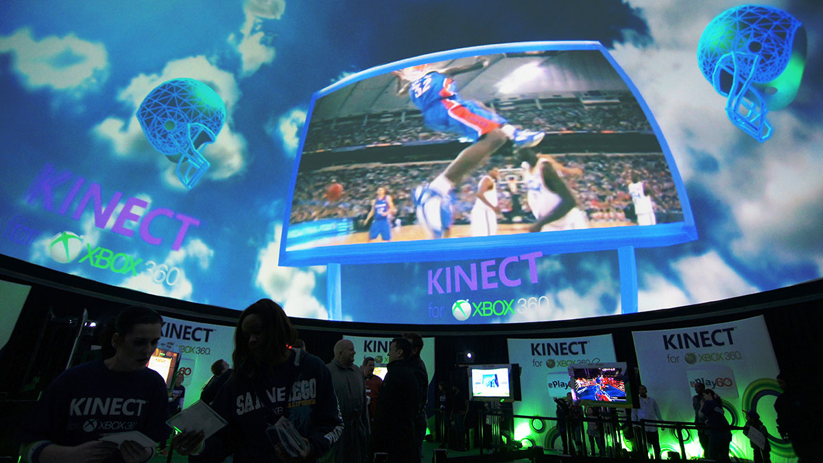 Projection dome interior during the Microsoft Kinect activation at Super Bowl XLVI, Indianapolis